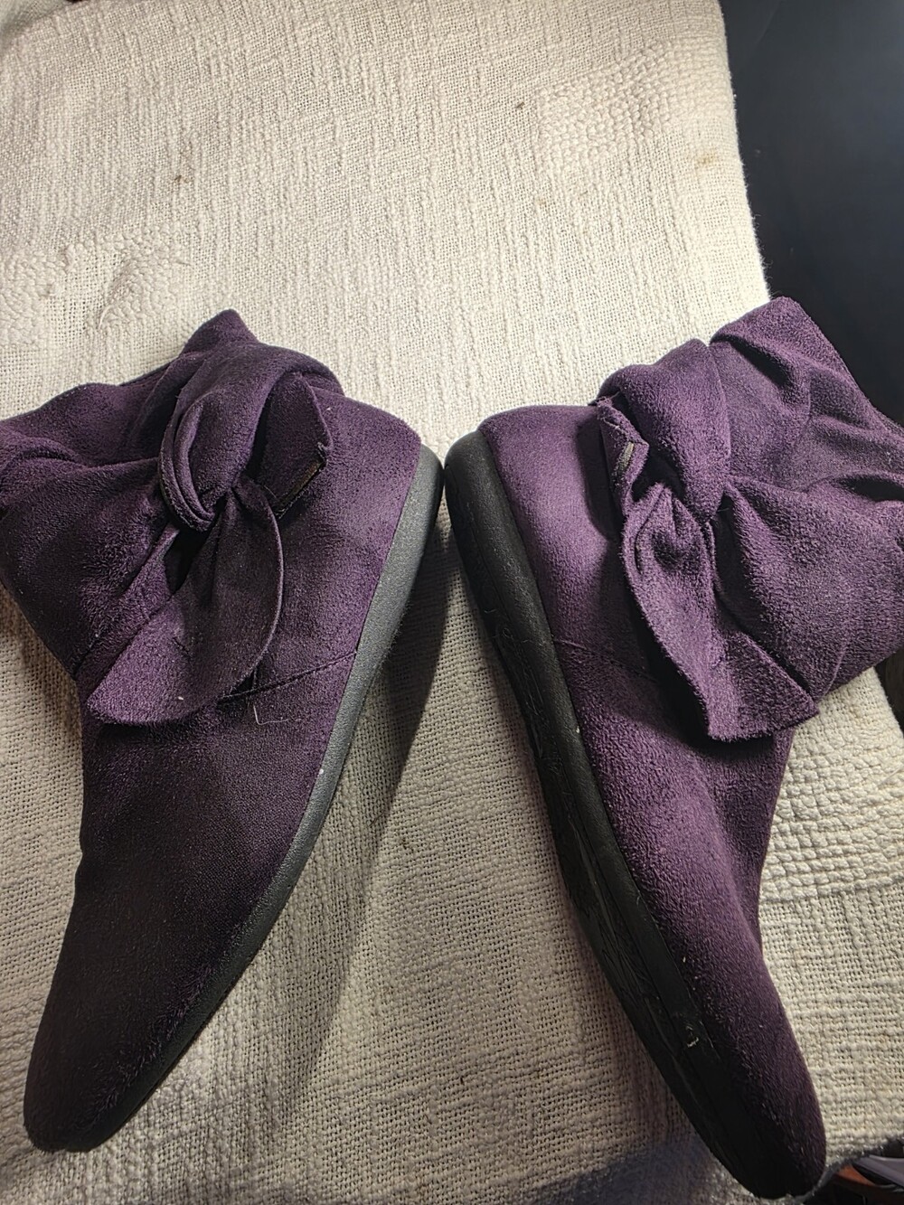 Rampage Buckley Purple Suede Slouchy Pixie Y2k Boots Bow Flat Womens Size 8.5